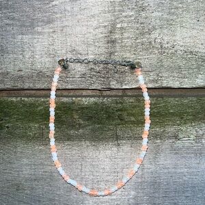 Handmade Elegant Beaded Necklace in Peach and White